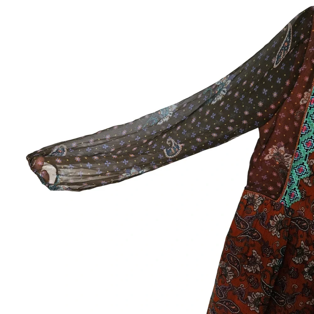 Sundance Artist Devine Paisley Boho Floral Keyhole Western Long Sleeve Dress NWT